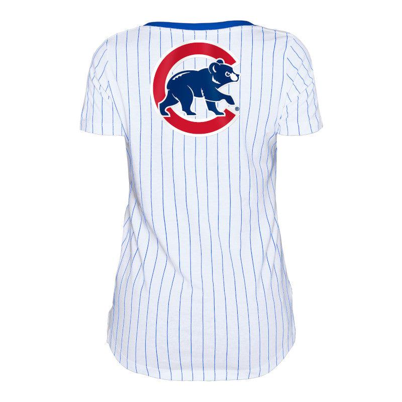 CHICAGO CUBS NEW ERA WOMEN'S PINSTRIPE VNECK TEE