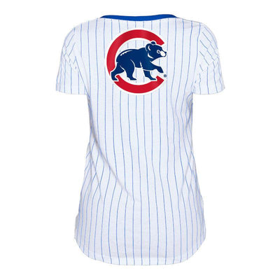 CHICAGO CUBS NEW ERA WOMEN'S PINSTRIPE VNECK TEE