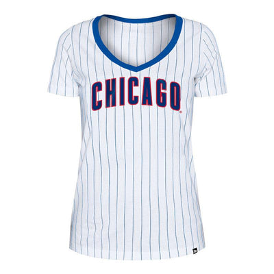 CHICAGO CUBS NEW ERA WOMEN'S PINSTRIPE VNECK TEE