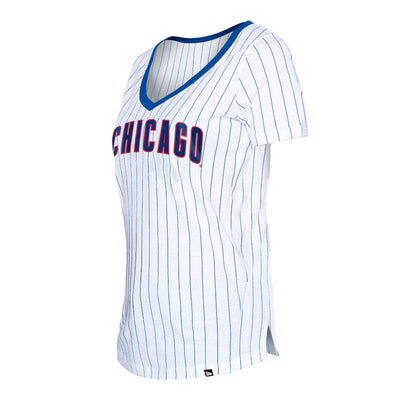 CHICAGO CUBS NEW ERA WOMEN'S PINSTRIPE VNECK TEE