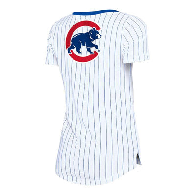 CHICAGO CUBS NEW ERA WOMEN'S PINSTRIPE VNECK TEE