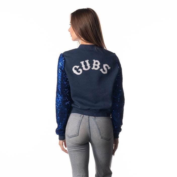 CHICAGO CUBS THE WILD COLLECTIVE WOMEN'S 1914 SEQUIN ZIP UP SWEATSHIRT