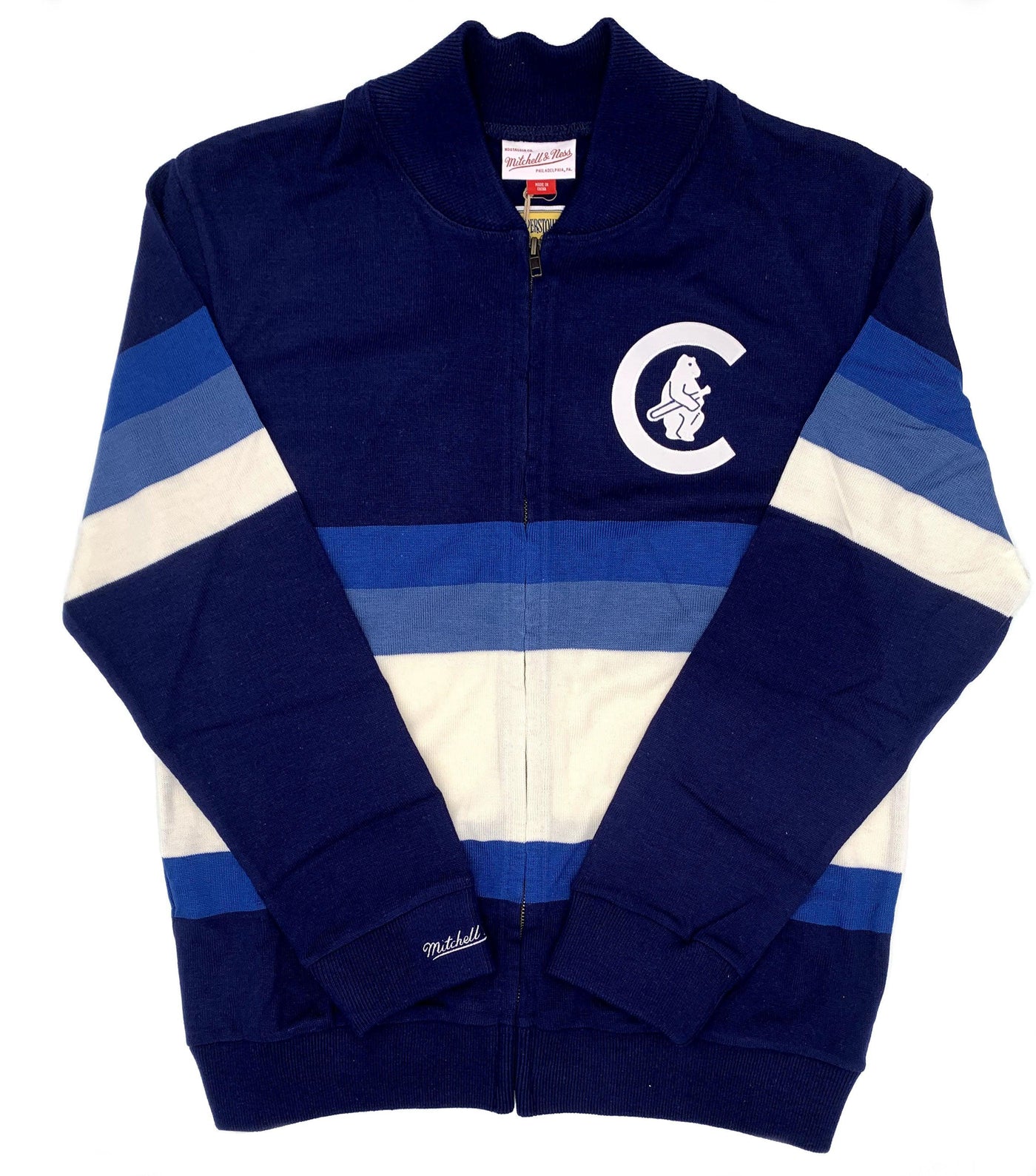 Chicago Cubs Mitchell & Ness Men's Retro Block Stripe Zip Up Sweater L