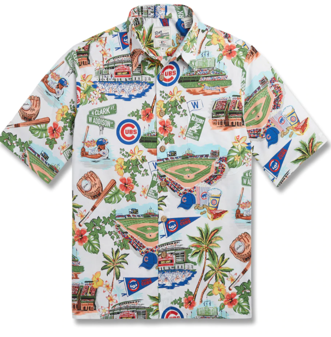 CHICAGO CUBS REYN SPOONER MEN'S SCENIC WRIGLEY FIELD HAWAIIAN SHIRT