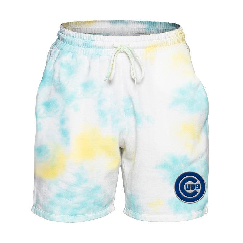 CHICAGO CUBS NEW ERA MEN'S TEAL AND YELLOW TIE DYE SHORTS Bottoms NEW ERA CAP COMPANY INC