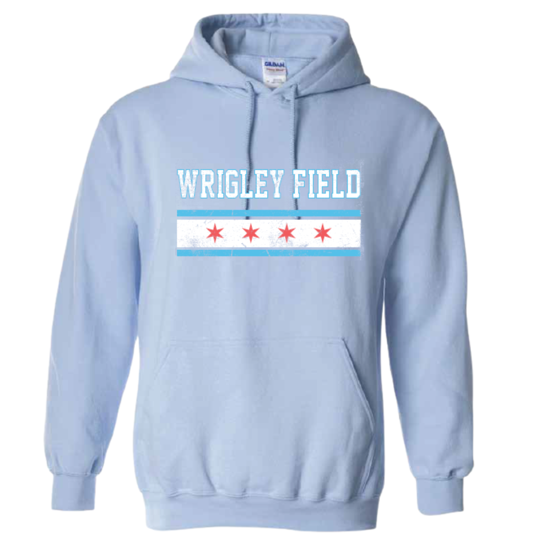 WRIGLEY FIELD CHICAGO FLAG LIGHT BLUE HOODIE