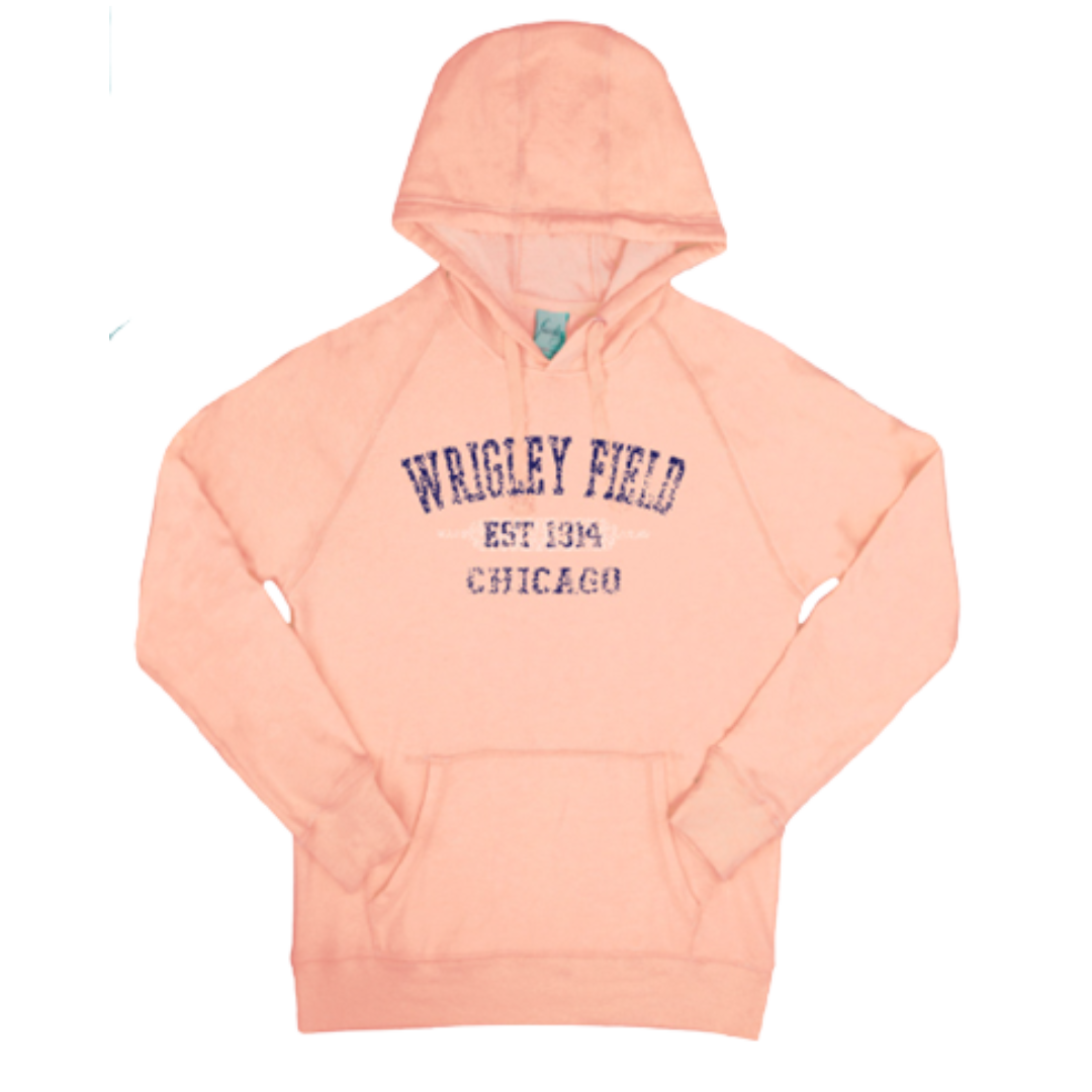 WRIGLEY FIELD PINK DISTRESSED LETTERING HOODIE