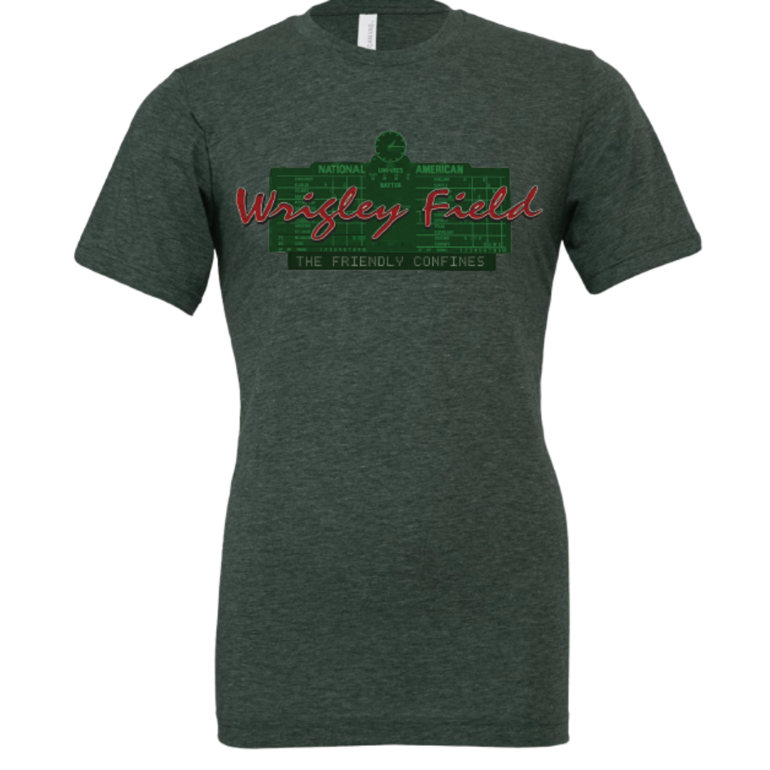 WRIGLEY FIELD SCOREBOARD HEATHER GREEN TEE